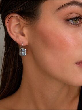 Sterling Silver Dot Detail Drop Earrings - Light Blue Topaz stone